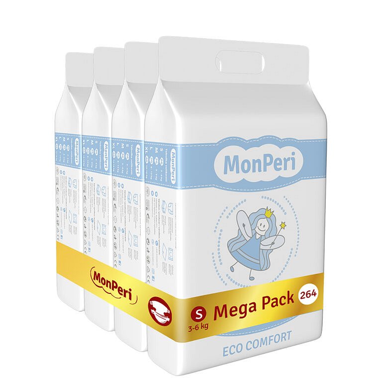 MONPERI Jednorázové pleny Eco Comfort S 3-6 kg Mega Pack
