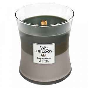 Woodwick Trilogy Cozy Cabin vonná svíčka s dřevěným knotem 275 g