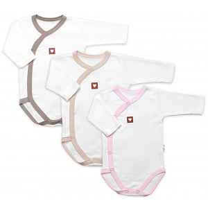 Baby Nellys Rostoucí výhodná sada, 3x Body Nature - růžová/béžová/taupe, vel. 56/62