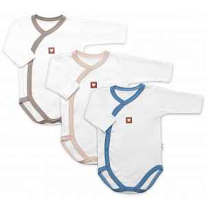 Baby Nellys Rostoucí výhodná sada, 3x Body Nature - modrá/béžová/taupe, vel. 56/62
