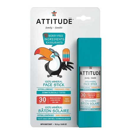 Dětská 100 % minerální ochranná tyčinka na obličej a rty ATTITUDE (SPF 30) bez vůně 18,4 g