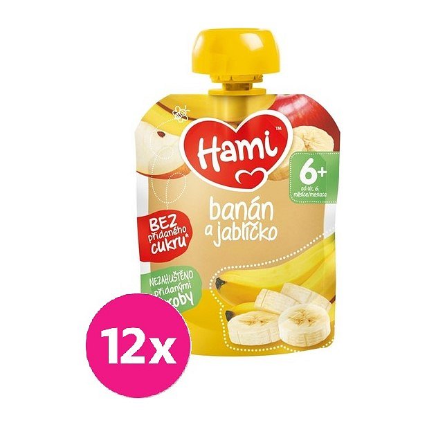 12x HAMI XXL ovocná kapsička Banán a jablíčko 90 g, 6+