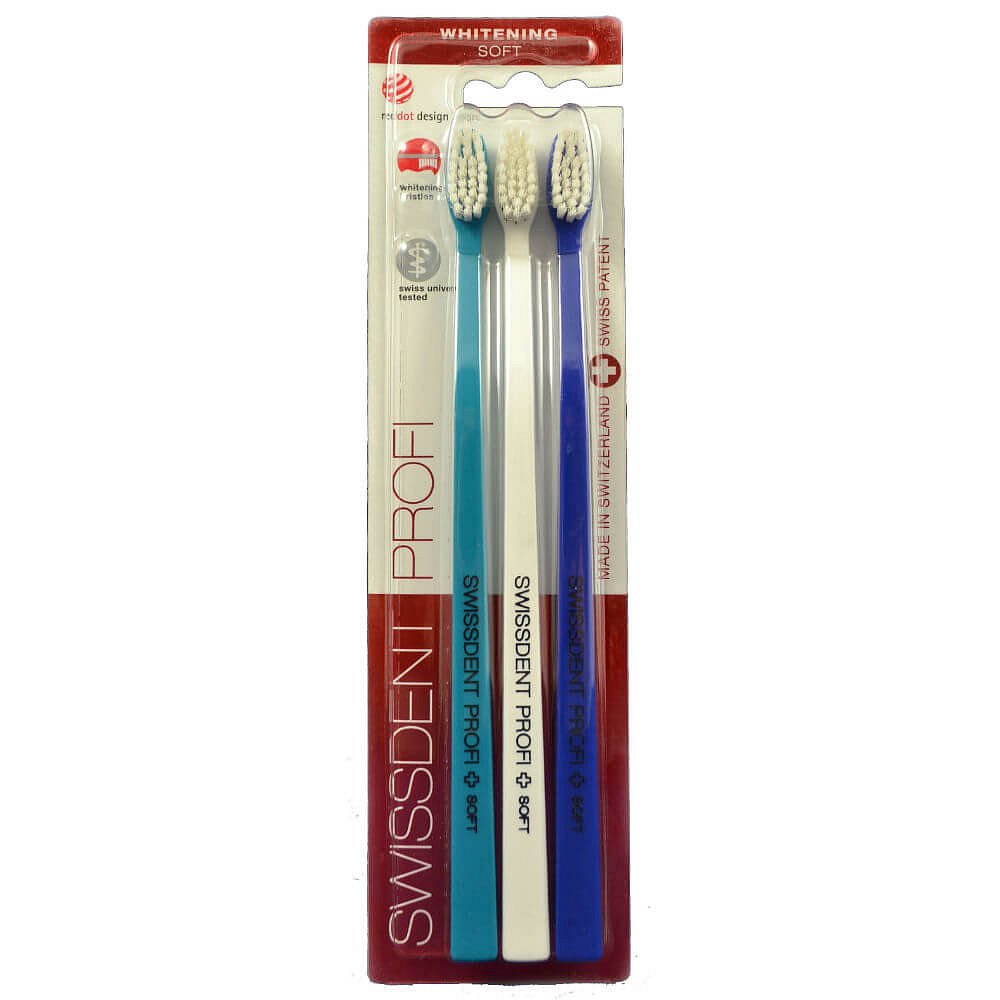 SWISSDENT WHITENING soft zubní kartáčky 3ks (tyrkysový,bílý,tmavě modrý)