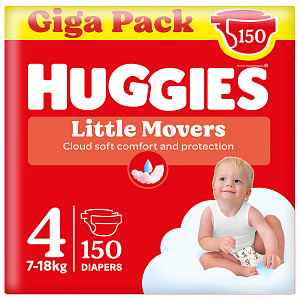 Huggies Little Movers 4 7–18 kg jednorázové plenky 150 ks box