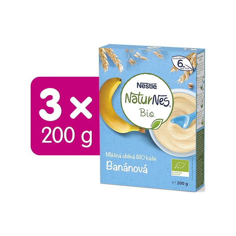 3x NESTLÉ Naturnes BIO Mléčná kaše Banánová 200 g