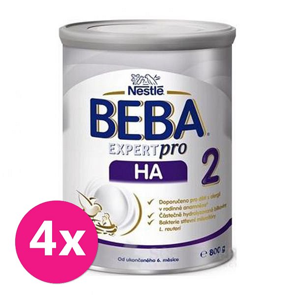 4x BEBA EXPERTpro HA 2, mléčná kojenecká výživa 800 g