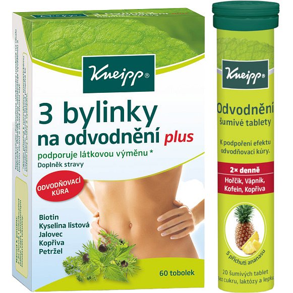 Kneipp 3 bylinky na odvodnění 60 tobolek + Šumivé tablety na odvodnění 20 tablet