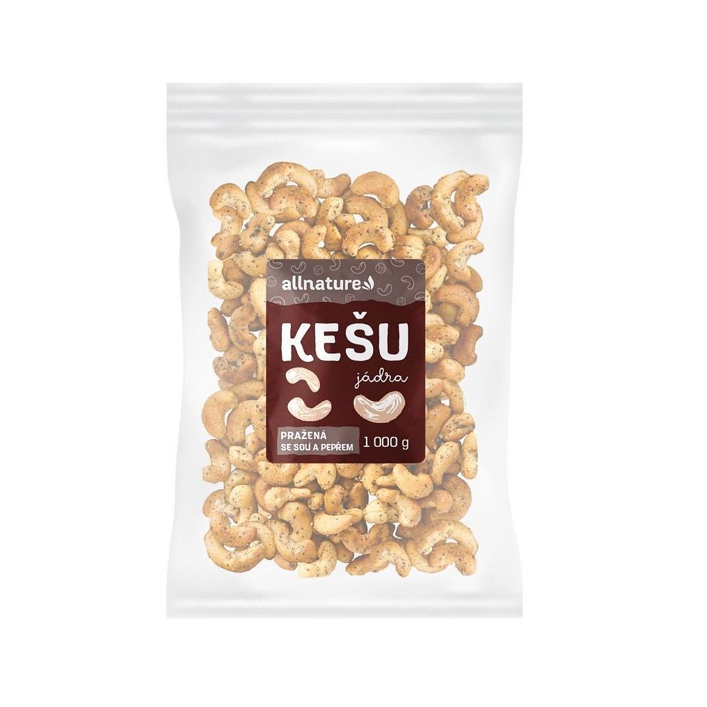 Allnature Kešu jádra pražená se solí a pepřem 1000 g