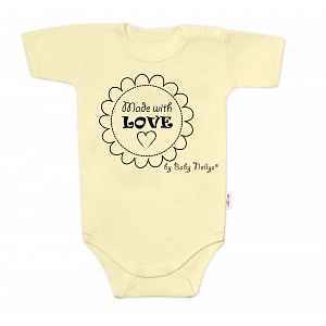 Baby Nellys Body krátký rukáv Made with love,  žluté vel.  80
