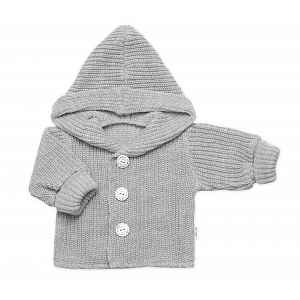 Baby Nellys Pletený svetřík s kapucí a knoflíčky Made with Love, šedý