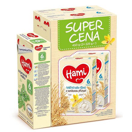 Hami kaše Super Cena 2x225g ml.rýž.vanilk + Hami6+