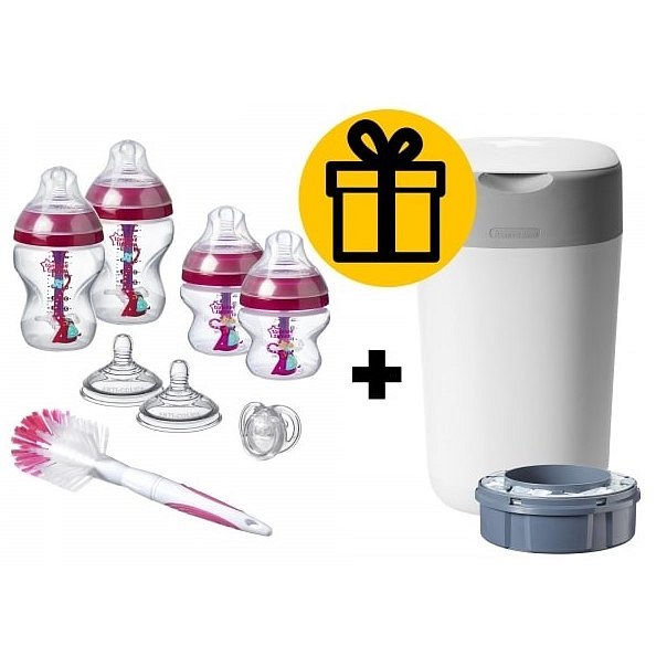 Tommee Tippee Sada kojeneckých lahviček C2N ANTI-COLIC Pink + Koš na pleny Sangenic Twist & Click