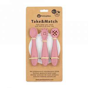 Petite&Mars Set 3 ks silikonových tréninkových lžiček Take&Match Dusty Rose 6m+