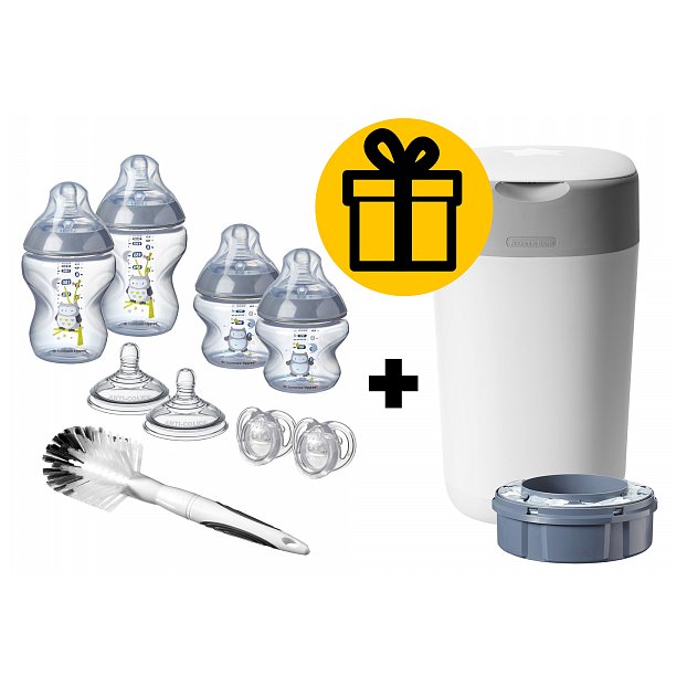 Tommee Tippee Sada kojeneckých lahviček C2N s kartáčem Boy + Koš na pleny Sangenic Twist & Click