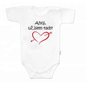 Baby Nellys Body krátký rukáv Ahoj už jsem tady!,  bílé vel.  68