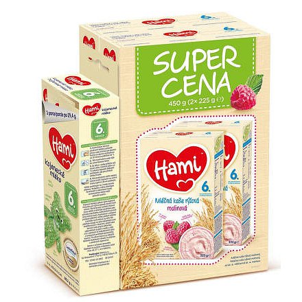 Hami kaše Super Cena 2x225g ml.rýž.malina + Hami6+