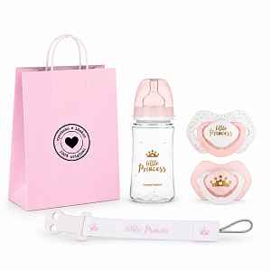 Canpol babies Dárková sada Little Princess  6–18m, lahvička, dudlíky, řetízek, taška zdarma