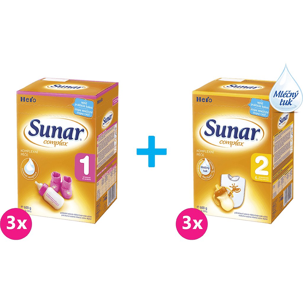 3x SUNAR Complex 1 (600 g) + 3x SUNAR Complex 2 (600 g) – kojenecké mléko
