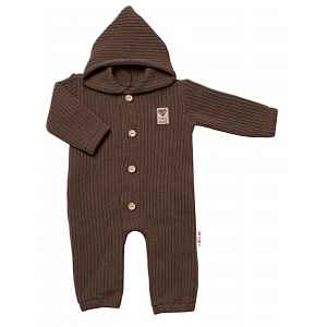 Baby Nellys Pletený overálek s knoflíčky Hand Made, hnědý,68/74