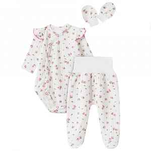 MBaby Bavlněná 3D sada, zavinovací body, polodupačky + rukavičky, Amélie, bílá/růžová