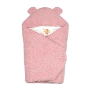 Baby Nellys Beránková zavinovačka s kapucí bavlna/beránek, Teddy - Baletka, pudrově růžová