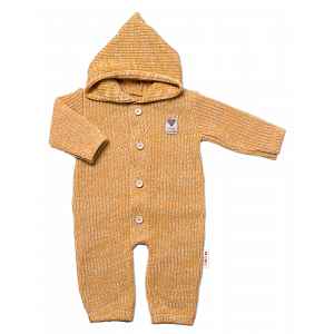 Baby Nellys Pletený overálek s knoflíčky Hand Made, medový,80/86