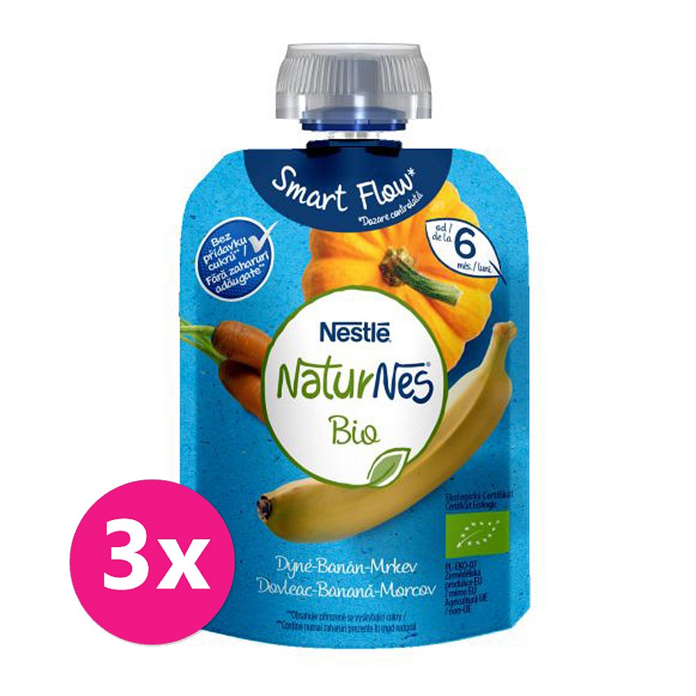 3x NESTLÉ Naturnes Bio kapsička dýně, banán, mrkev, 90g