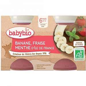 BABYBIO Jablko banán a jahody s mátou 2 x 130 g