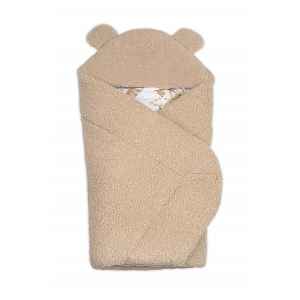 Baby Nellys Beránková zavinovačka s kapucí bavlna/beránek, Teddy - Srnka béžová, hnědá