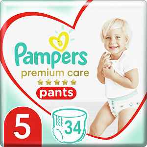 PAMPERS Premium Care Pants 5 JUNIOR (12-17 kg) 34 ks Value Pack – plenkové kalhotky