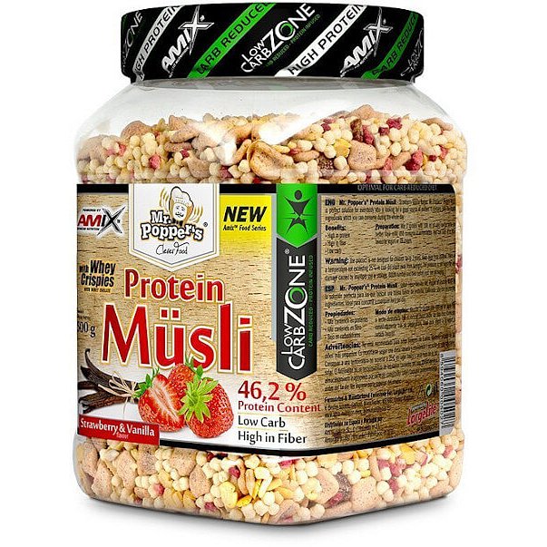 AMIX Mr. Popper ´s Protein Müsli, Jahoda-vanilka, 500g