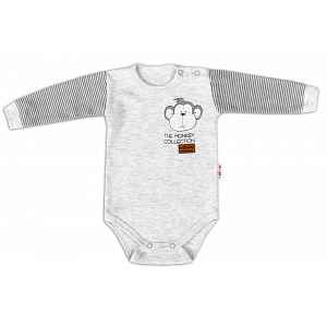 Baby Nellys Body dlouhý rukáv Monkey - sv. šedý melírek