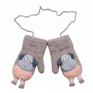 Baby Nellys Zimní rukavičky se šňůrkou a kožíškem, Ovečka, , šedé, 98/104, 13cm