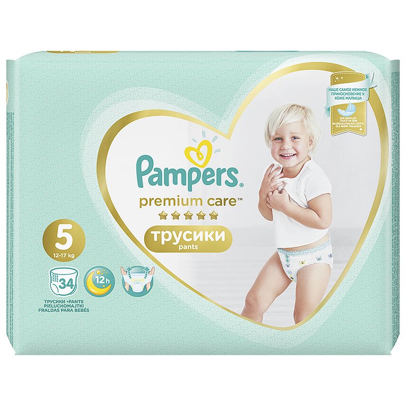 PAMPERS Premium Care Pants 5 JUNIOR (12-17 kg) 34 ks Value Pack – plenkové kalhotky