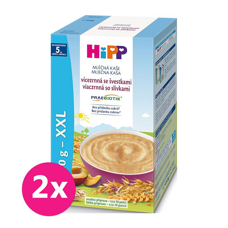 2x HIPP Mléčná kaše Praebiotik vícezrnná se švestkami