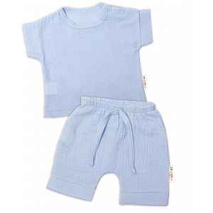 Baby Nellys 2-dílná mušelínová soupravička, tričko + kraťasky BOY, světle modrá
