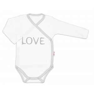 Baby Nellys Body dlouhý rukáv Love - zapínání bokem, bílé