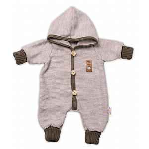 Baby Nellys Pletený overálek s kapucí Hand Made STAR,béžový,56