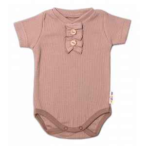Baby Nellys Kojenecké žebrované body s knoflíčky kr. rukáv, Girl - hnědé, vel. 68
