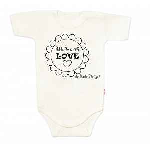 Baby Nellys Body krátký rukáv Made with love,  ecru vel.  62