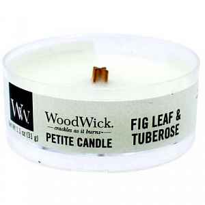 WoodWick Aromatická malá svíčka s dřevěným knotem Fig Leaf & Tuberose  31 g