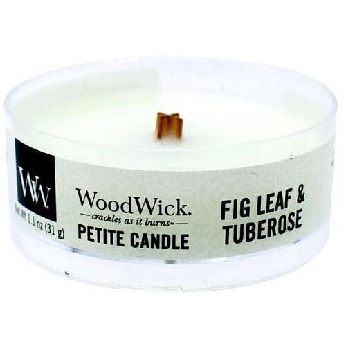 WoodWick Aromatická malá svíčka s dřevěným knotem Fig Leaf & Tuberose  31 g