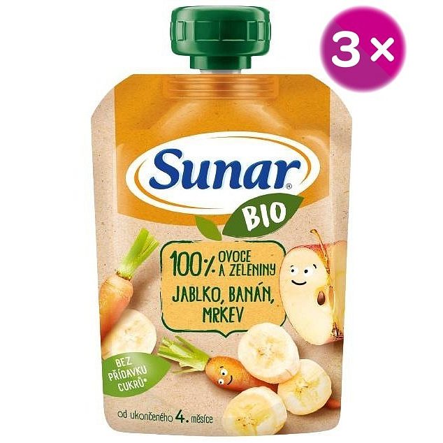 Sunar BIO kapsička Jablko, banán, mrkev 3 x 100 g