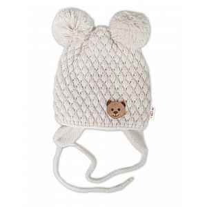 Baby Nellys Zimní pletená čepice Teddy Bear, ecru, 68/80