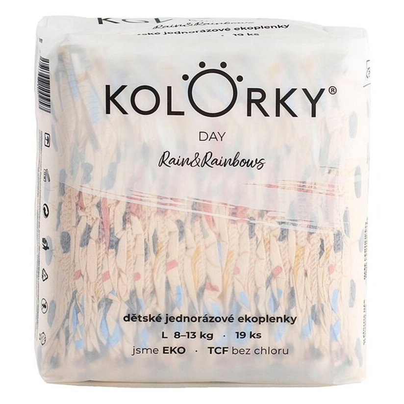 KOLORKY DAY Pleny jednorázové eko, déšť&duhy L (8-13 kg) 19 ks