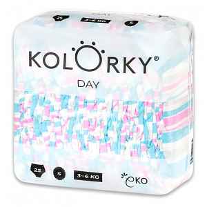 KOLORKY DAY - pruhy - S (3-6 kg) - 25 ks - jednorázové eko plenky