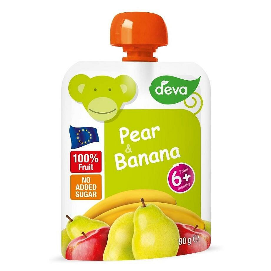 DEVA Ovocná kapsička 100% ovoce Hruška a Banán od 6.měsíce 90 g