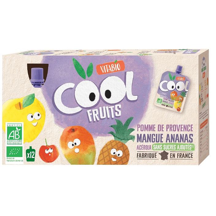 Vitabio Ovocné BIO kapsičky Cool Fruits jablko, mango, ananas a acerola 12x90g