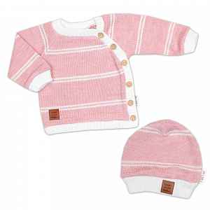 Baby Nellys Pletená sada pro miminko s jemným proužkem 2D, lux - růžová, bílá, vel. 80 vel.  80