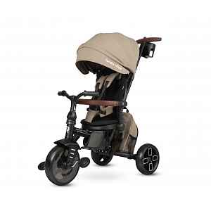 QPlay Dětská tříkolka COMFO MAX, rostoucí tříkolka s otočným sedadlem, kávová